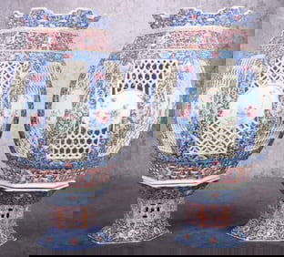 CHINESE FAMILIE ROSE PORCELAIN LANTERNS SET OF 2