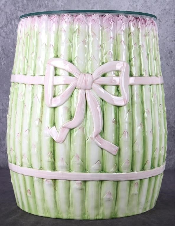 BUNDLED ASPARAGUS PORCELAIN ITALIAN GARDEN STOOL (1 of 7)