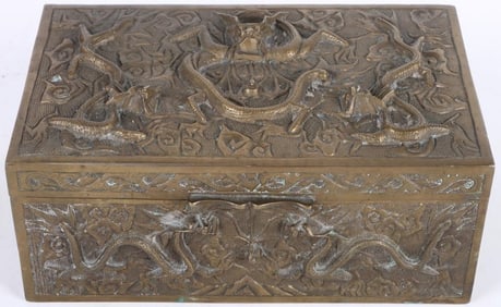 CHINESE ANTIQUE BRONZE CIGAR HUMIDOR TOBACCO BOX