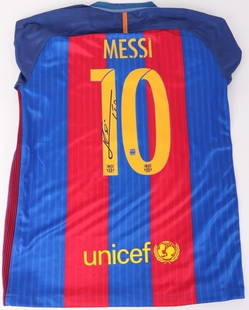 LIONEL MESSI AUTOGRAPHED JERSEY W/ AUTHENTICATION: Lionel Messi autographed Jersey with DA authentication. DA 78732. Jersey is from the 2016/2017 FC Barcelona.Size: MediumCondition: Very fine.
