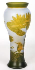 AFTER E. GALLE NOVEAU CAMEO GREEN LILIES VASE
