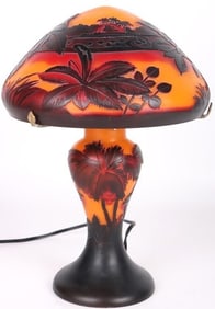 GALLE STYLE NOVEAU CAMEO RED ORANGE PALM LAMP
