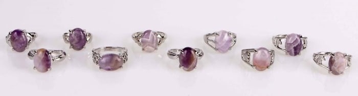 PURPLE NATURAL AMETHYST LADIES SILVER-TONE RINGS