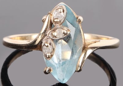 10K YELLOW GOLD TOPAZ DIAMOND LADIES RING