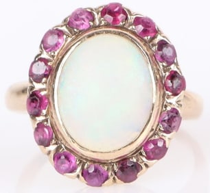 OPAL & RUBY 10K YELLOW GOLD LADIES RING