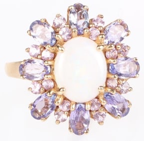 10K YELLOW GOLD TANZANITE OPAL LADIES RING