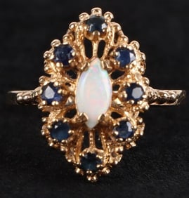 10K YELLOW GOLD OPAL SAPPHIRE LADIES RING