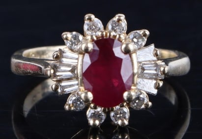 10K YELLOW GOLD RUBY & DIAMOND LADIES RING