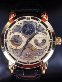 STUHELING ORIGINAL GOLD-TONE SKELETON WATCH