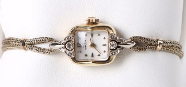 14K YELLOW GOLD DIAMOND LADY HAMILTON WATCH