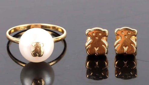 TOUS 18K YELLOW GOLD EARRINGS & RING SET