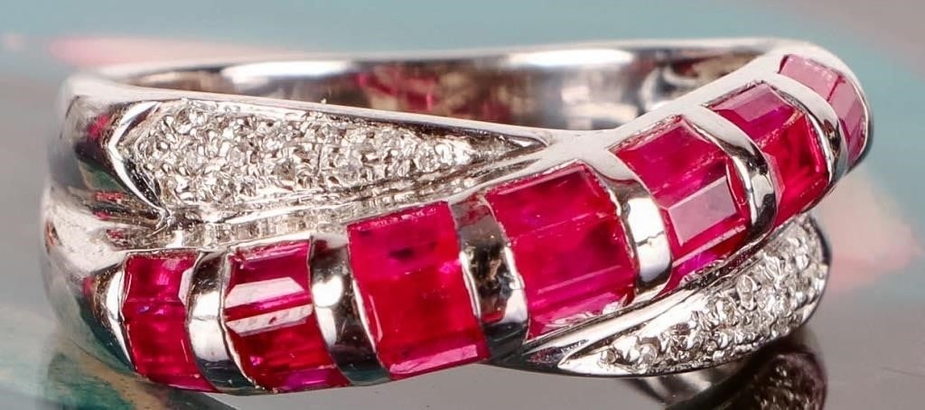 14K WHITE GOLD DIAMOND RUBY LADIES RING (1 of 3)