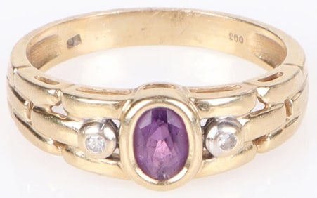 14K GOLD AMETHYST & DIAMOND LINK RING