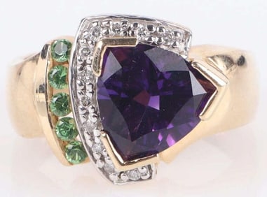 2.0CT AMETHYST DIAMOND 14K YELLOW GOLD RING