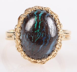14K YELLOW GOLD CABOCHON BOULDER OPAL LADIES RING
