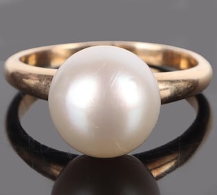 9.6MM WHITE PEARL 14K YELLOW GOLD LADIES RING