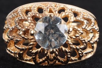 14K YELLOW GOLD TOPAZ FILIGREE LADIES RING