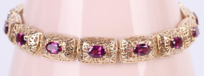 GORGEOUS 10K FILIGREE AMETHYST PANEL BRACELET