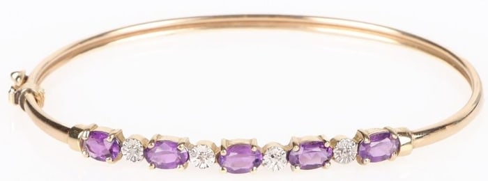 10K YELLOW GOLD AMETHYST & DIAMOND BRACELET