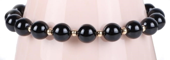 14K YELLOW GOLD BLACK ONYX BEADED LADIES BRACELET