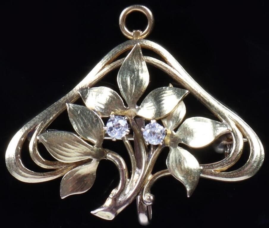 0.14CTW DIAMOND 14K GOLD BROOCH HYBRID (1 of 2)
