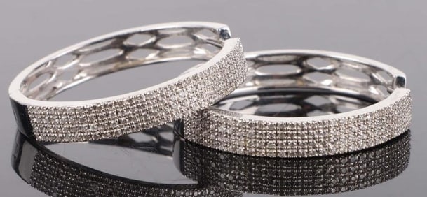 14K WHITE GOLD DIAMOND LADIES HOOP EARRINGS