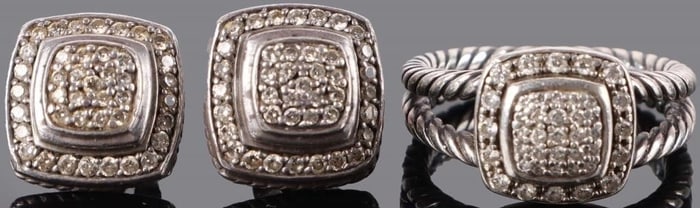 DAVID YURMAN PAVE ALBION EARRING AND RING SET