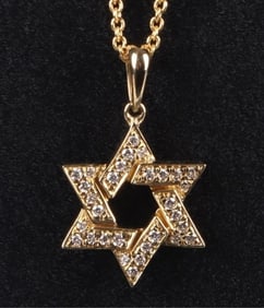 14K YELLOW GOLD & DIAMOND STAR OF DAVID NECKLACE