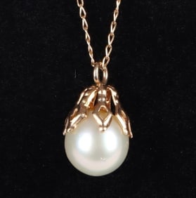 14K YELLOW GOLD WHITE PEARL LADIES NECKLACE