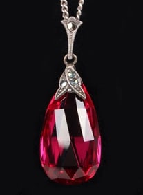 STERLING SILVER RUBY & MARCASITE 1950'S NECKLACE