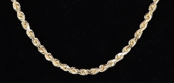 22' SOLID 14K YELLOW GOLD MEN'S ROPE NECKLACE