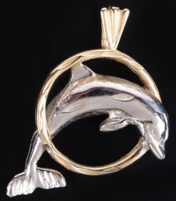 14K YELLOW & WHITE GOLD DOLPHIN PENDANT