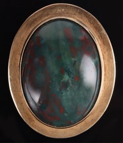 BLOODSTONE CHALCEDONY 14K YELLOW GOLD PENDANT
