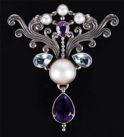 AMETHYST, TOPAZ & PEARL STERLING SILVER PENDANT