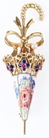 ANTIQUE 18K YELLOW GOLD UMBRELLA LADIES BROOCH