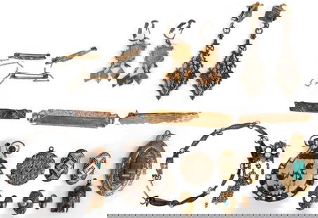 100+ YR OLD 12K GOLD STERLING SILVER AND OTHER 14: Assorted ladies jewelry lot. Gold, sterling silver, and other pieces. Regarding jewelry with precious metals, one 12k yellow gold brooch, one 12k gold brooch in the shape of a harp, one sterling silve