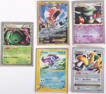 ASSORTED POKEMON CARDS LOT OF 5: Assorted Pokemon cards lot of 5. This lot includes Meganium HGSS08, Suicune promo card, Regigigas DP30, Gyarados EX 123/122 & Slowking 85/90Condition: NM Non-sports cards