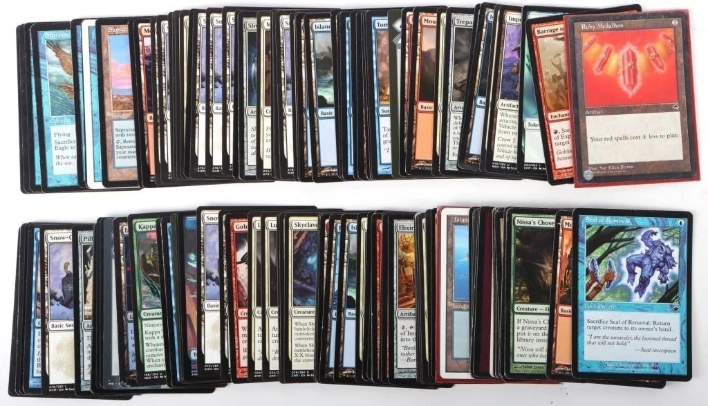 MAGIC THE GATHERING 2013-2022 COLLECTIBLE CARDS: Magic the Gathering 2013-2022 collectible cards to include ~115 of varying years and cards from different sets. some cards have multiples.Condition: Varies, see images. Non-sports cards