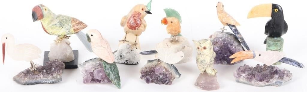 CARVED GEODE & MINERAL BIRD FIGURES - LOT OF 10 (1 of 9)