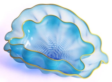 CHIHULY LARKSPUR BLUE SEAFORM BLOWN GLASS SET