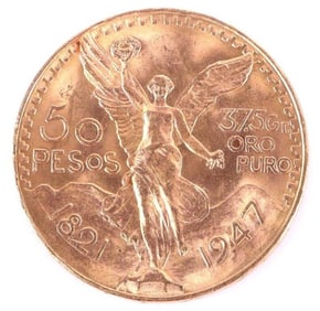 1947 MEXICAN CENTENARO 37.5G ORO PURO 50 PESOS