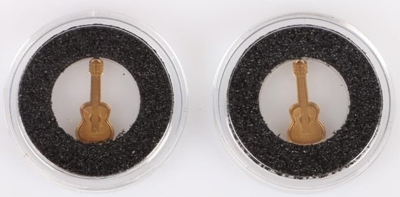 PALAU 1/2G GOLD GUITAR SHAPED $1 COIN SET OF 2