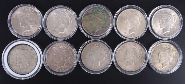 TEN ASSORTED 90% LIBERTY PEACE SILVER DOLLARS