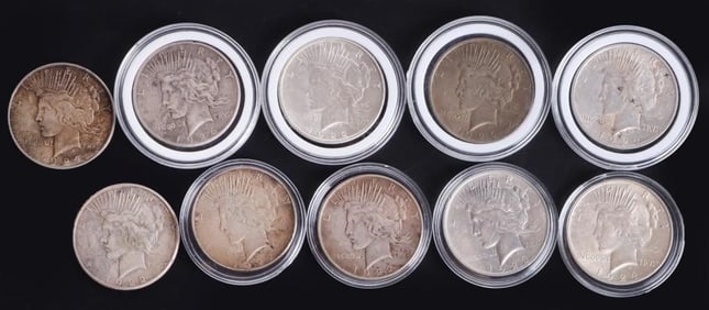 TEN ASSORTED 90% LIBERTY PEACE SILVER DOLLARS