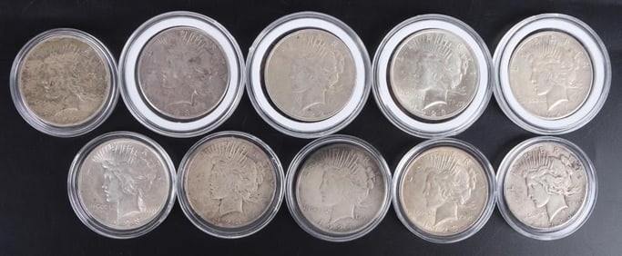 TEN ASSORTED 90% LIBERTY PEACE SILVER DOLLARS