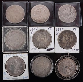 ASSORTED 90% SILVER MORGAN DOLLARS - (9)