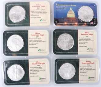 FINE SILVER AMERICAN EAGLE COINAGE SEALED - (6)