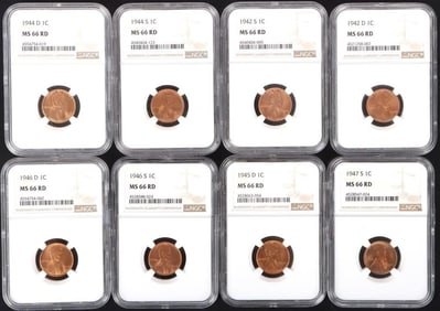 1942-1947 S/D LINCOLN WHEAT CENTS NGC MS-66 RD-(8)