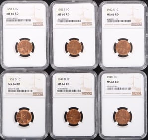 1948-1953 LINCOLN WHEAT CENTS NGC MS-66 RD