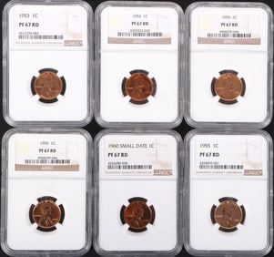 1953-1960-P LINCOLN CENTS NGC PF-67 RD - (6)